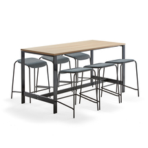 Sestava VARIOUS + ATTEND, stůl 1800x800x900 mm, dub + 6 modrošedých stoliček