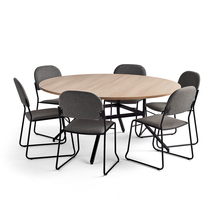 Sestava VARIOUS + DAWSON, stůl Ø1600x740 mm, dub + 6 antracitově šedých židlí
