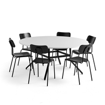 Nábytková sestava Various + Reno, 1 stůl a 6 černých židlí