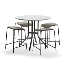 Sestava VARIOUS + ATTEND, stůl Ø1100x900 mm, bílá + 4 béžové stoličky