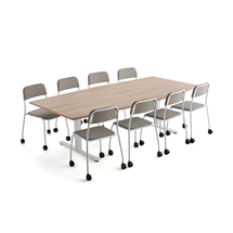 Nábytková sestava MODULUS + ATTEND, 1 stůl a 8 béžových židlí