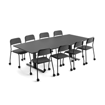 Nábytková sestava MODULUS + ATTEND, 1 stůl a 8 antracitově šedých židlí