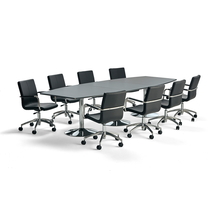 Sestava Flexus + Delta, 1 stůl, šedý, 3200x1200 mm a 8 černých židlí