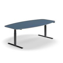 Jednací stůl AUDREY, výškově nastavitelný, 2400x1200 mm, černá podnož, šedomodrá deska