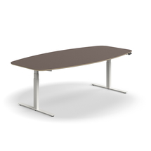 Jednací stůl AUDREY, výškově nastavitelný, 2400x1200 mm, bílá podnož, šedohnědá deska