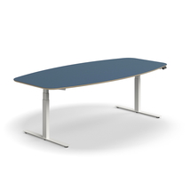 Jednací stůl AUDREY, výškově nastavitelný, 2400x1200 mm, bílá podnož, šedomodrá deska