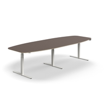 Jednací stůl AUDREY, výškově nastavitelný, 3200x1200 mm, bílá podnož, šedohnědá deska
