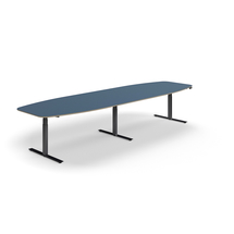 Jednací stůl AUDREY, výškově nastavitelný, 4000x1200 mm, černá podnož, šedomodrá deska