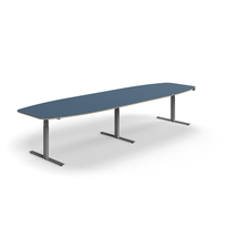Jednací stůl AUDREY, výškově nastavitelný, 4000x1200 mm, stříbrná podnož, šedomodrá deska