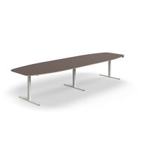 Jednací stůl AUDREY, výškově nastavitelný, 4000x1200 mm, bílá podnož, šedohnědá deska