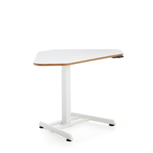Výškově nastavitelný stůl NOVUS, rohový, 1200x750 mm, bílá podnož, bílá