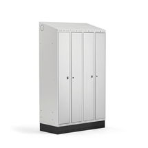 Šatní skříňka CLASSIC COMBO, 2 sekce, 4 boxy, 2050x1200x550 mm, sokl, šedé dveře