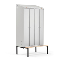 Šatní skříňka CLASSIC COMBO, 2 sekce, 4 boxy, 2290x1200x550 mm, lavice, šedé dveře