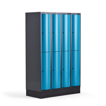 Boxová šatní skříň CURVE, 4 sekce, 8 boxů, 1890x1200x550 mm, sokl, modré dveře