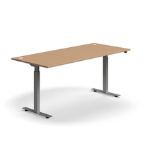 Výškově nastavitelný stůl FLEXUS, 1800x800 mm, stříbrná podnož, buk