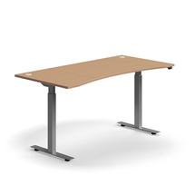 Výškově nastavitelný stůl FLEXUS, vykrojený, 1600x800 mm, stříbrná podnož, buk