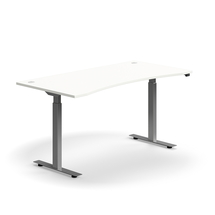 Výškově nastavitelný stůl FLEXUS, vykrojený, 1600x800 mm, stříbrná podnož, bílá