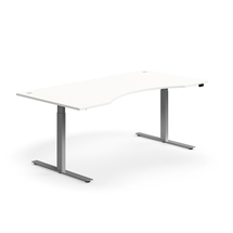 Výškově nastavitelný stůl FLEXUS, vykrojený, 2000x1000 mm, stříbrná podnož, bílá