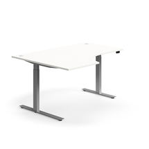 Výškově nastavitelný stůl FLEXUS, rohový, 1600x1200 mm, stříbrná podnož, bílá