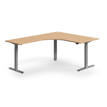 Výškově nastavitelný stůl FLEXUS, rohový, 1600x2000 mm, stříbrná podnož, buk