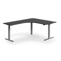 Výškově nastavitelný stůl FLEXUS, rohový, 1600x2000 mm, stříbrná podnož, šedá