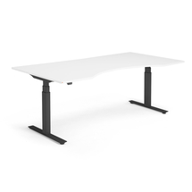 Výškově nastavitelný stůl MODULUS, vykrojený, 2000x1000 mm, černý rám, bílá