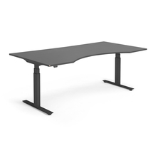 Výškově nastavitelný stůl MODULUS, vykrojený, 2000x1000 mm, černý rám, černá