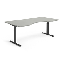 Výškově nastavitelný stůl MODULUS, vykrojený, 2000x1000 mm, černý rám, světle šedá