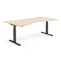 Výškově nastavitelný stůl MODULUS, vykrojený, 2000x1000 mm, černý rám, dub