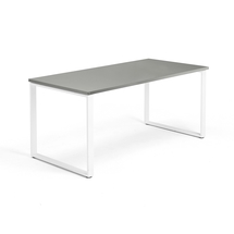 Psací stůl QBUS, O-podnož, 1600x800 mm, bílý rám, světle šedá