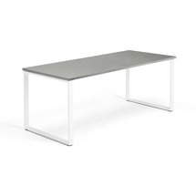 Psací stůl QBUS, O-podnož, 1800x800 mm, bílý rám, světle šedá