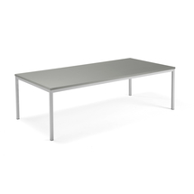 Jednací stůl QBUS, 2400x1200 mm, 4 nohy, stříbrný rám, světle šedá