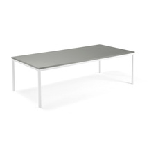 Jednací stůl QBUS, 2400x1200 mm, 4 nohy, bílý rám, světle šedá
