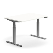 Výškově nastavitelný stůl QBUS, 1200x800 mm, stříbrná podnož, bílá