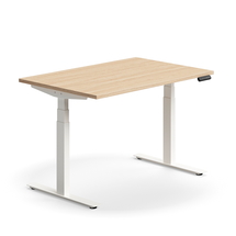Výškově nastavitelný stůl QBUS, 1200x800 mm, bílá podnož, dub