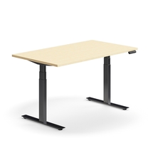 Výškově nastavitelný stůl QBUS, 1400x800 mm, černá podnož, bříza