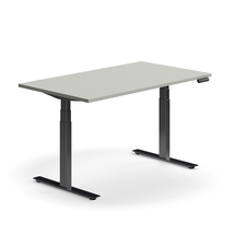 Výškově nastavitelný stůl QBUS, 1400x800 mm, černá podnož, světle šedá