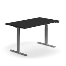 Výškově nastavitelný stůl QBUS, 1400x800 mm, stříbrná podnož, černá
