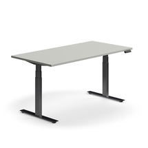 Výškově nastavitelný stůl QBUS, 1600x800 mm, černá podnož, světle šedá