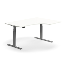 Výškově nastavitelný stůl QBUS, rohový, 1600x1200 mm, stříbrná podnož, bílá