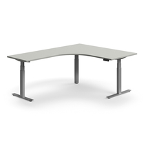 Výškově nastavitelný stůl QBUS, rohový, 1600x2000 mm, stříbrná podnož, světle šedá