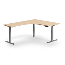 Výškově nastavitelný stůl QBUS, rohový, 1600x2000 mm, stříbrná podnož, dub