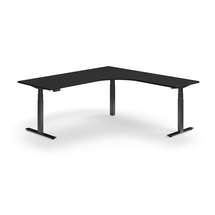 Výškově nastavitelný stůl QBUS, rohový, 2000x2000 mm, černá podnož, černá