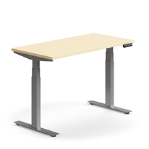 Výškově nastavitelný stůl QBUS, 1200x600 mm, stříbrná podnož, bříza