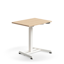 Výškově nastavitelný stůl QBUS, 800x600 mm, bílá podnož, dub