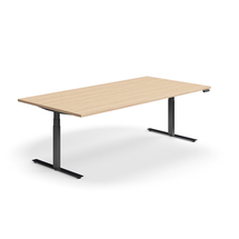 Jednací stůl QBUS, výškově nastavitelný, obdélníkový, 2400x1200 mm, černá podnož, dub