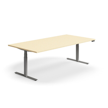 Jednací stůl QBUS, výškově nastavitelný, obdélníkový, 2400x1200 mm, stříbrná podnož, bříza