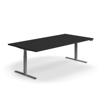 Jednací stůl QBUS, výškově nastavitelný, 2400x1200 mm, obdélníkový, stříbrná podnož, černá