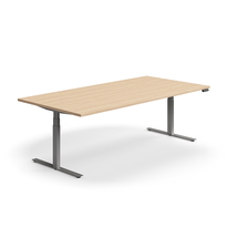 Jednací stůl QBUS, výškově nastavitelný, obdélníkový, 2400x1200 mm, stříbrná podnož, dub
