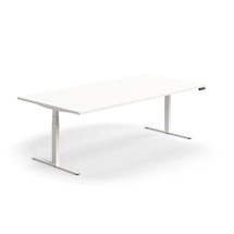 Jednací stůl QBUS, výškově nastavitelný, obdélníkový, 2400x1200 mm, bílá podnož, bílá